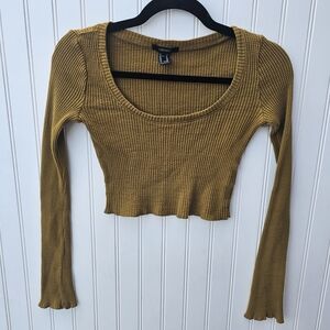 Forever 21 Rust Color Ribbed Knit Longsleeve Crop Top Stretchy Womens XS